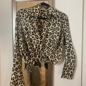 Satin Zara cheetah print long sleeve top- size XS! Only worn once!